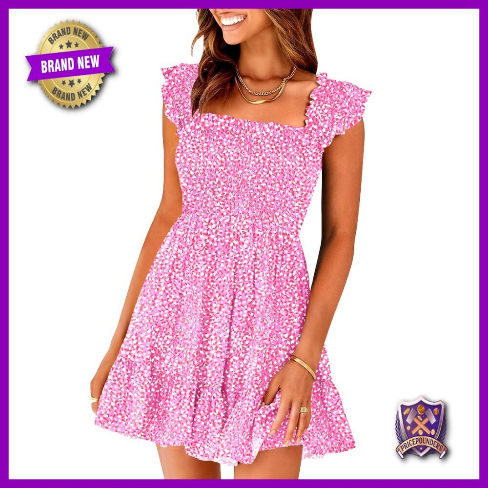 Square Neck Smocked Sundress Casual Boho Flowy Summer Beach Dress
